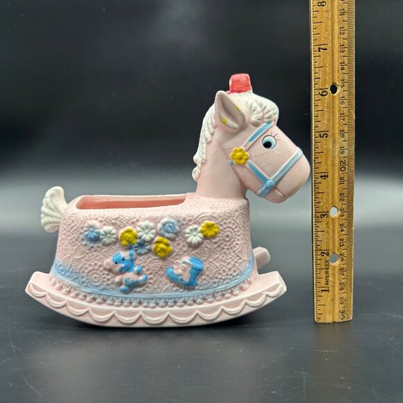 Vintage Baby Rocking Horse Planter Pink Kitsch Napco Taiwan Catch All Storage - Picture 12 of 12